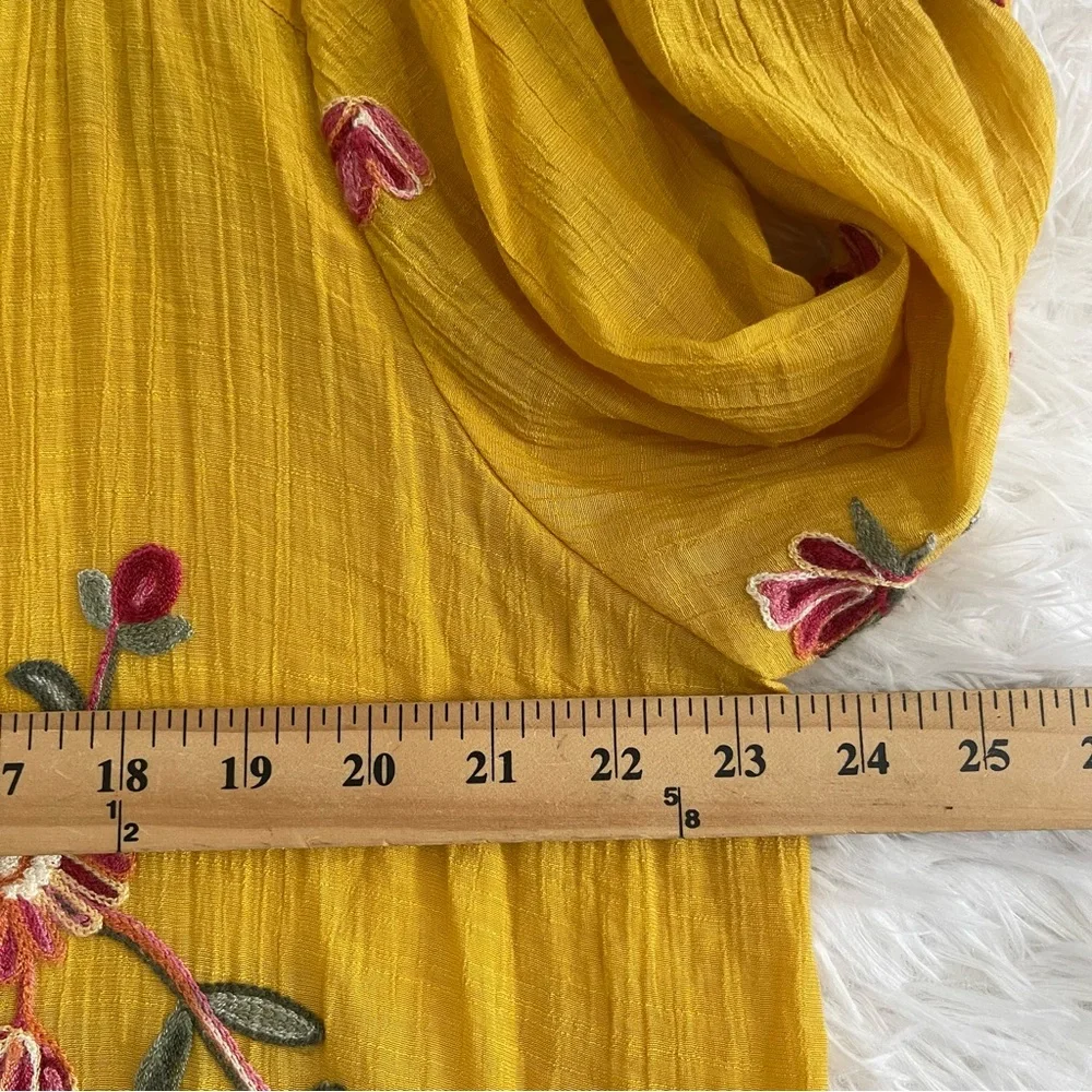 Anthropologie Fig and Flower Womens Embroidered Button Front Top Size 2X Yellow - Picture 6 of 9